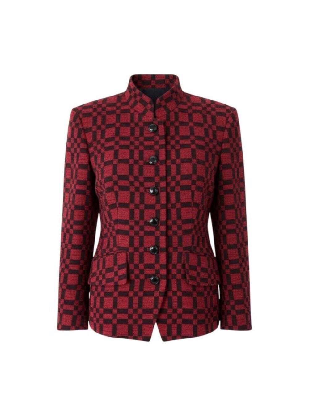Saint Laurent Yvesaintlauren Velour Jacket High Neck Block Check 11 Red Black